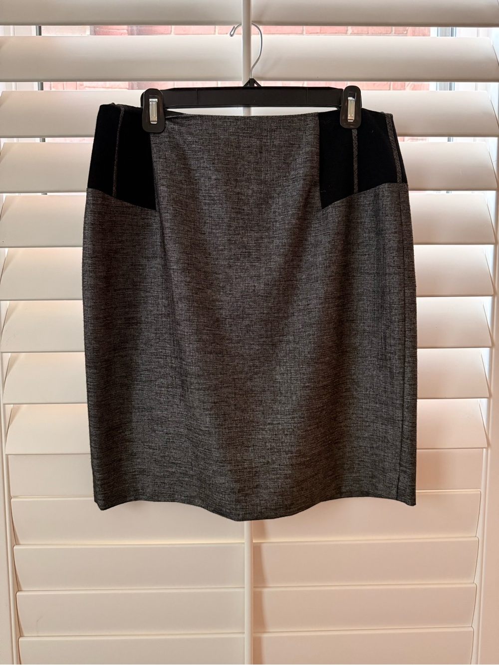 ANTONIO MELANI Grey Midi Pencil Skirt with Black Panels